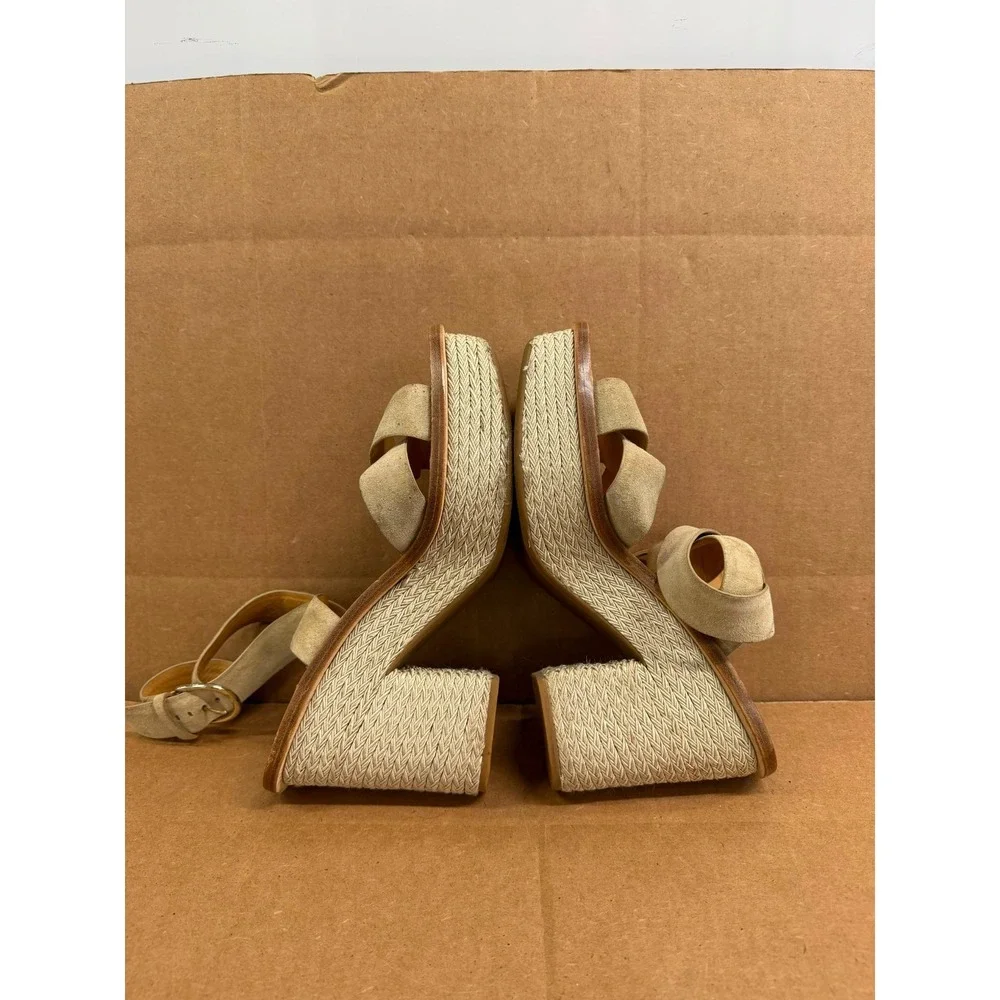 Joie Tanglee Suede Platform Espadrille Wedge Sandals Tan Womens Size 41 EU